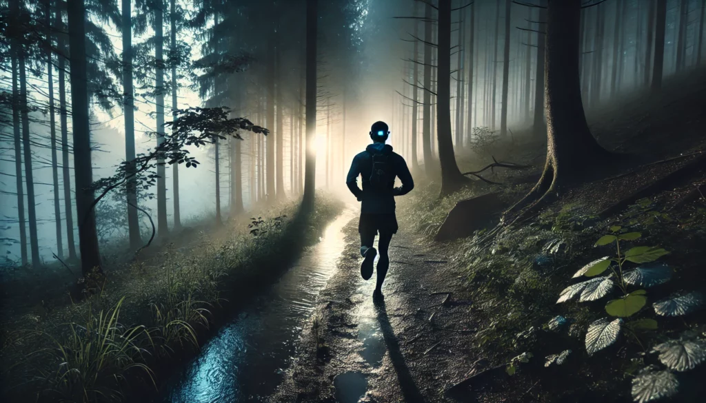 Jogger im dunklen Wald